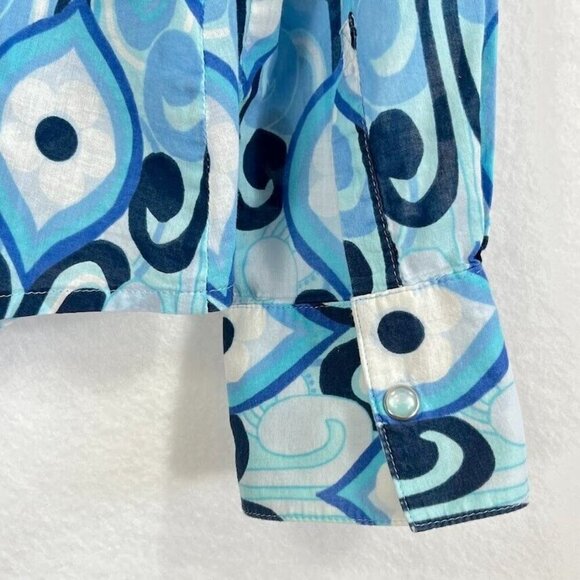 Ann Taylor Snap Front Shirt Long Sleeve Floral 70s Retro Lightweight V-Neck 8 - Picture 3 of 5